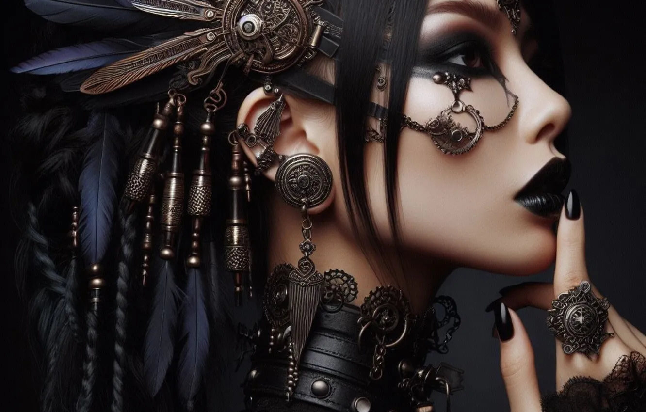 Photo wallpaper girl, fiction, steampunk, AI art, neural network