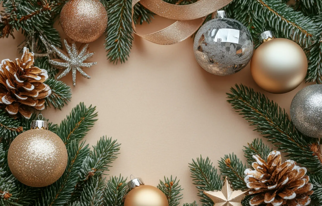 Photo wallpaper stars, balls, branches, new year, Christmas, tape, gold, gold plated