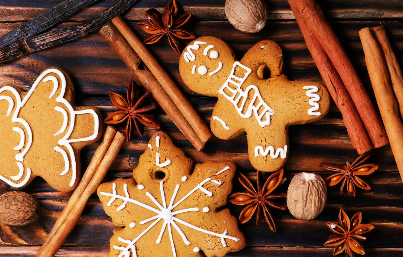 Photo wallpaper decoration, tree, New Year, cookies, Christmas, cinnamon, happy, Christmas