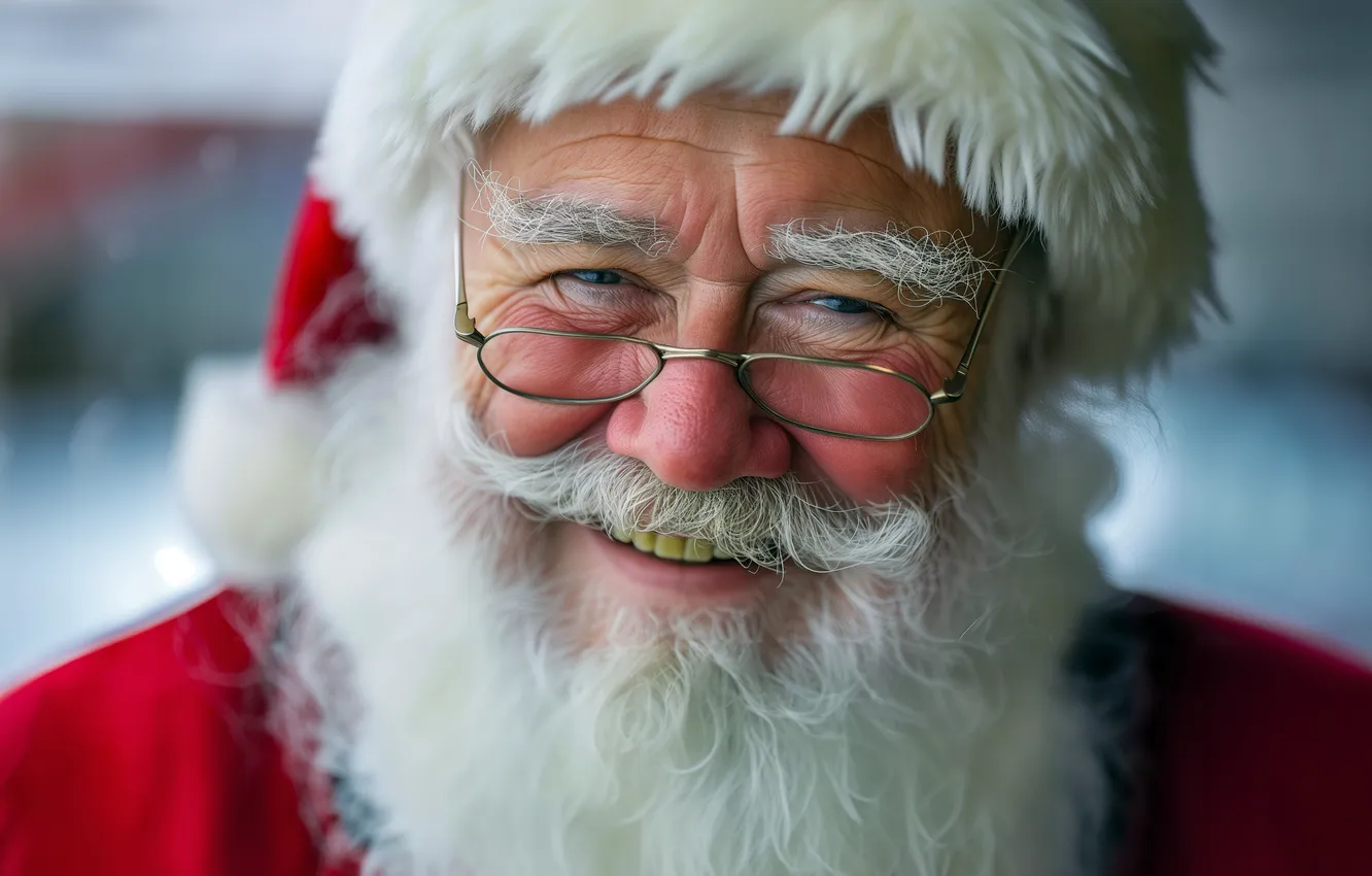 Photo wallpaper face, smile, new year, glasses, Christmas, Santa Claus, neural network