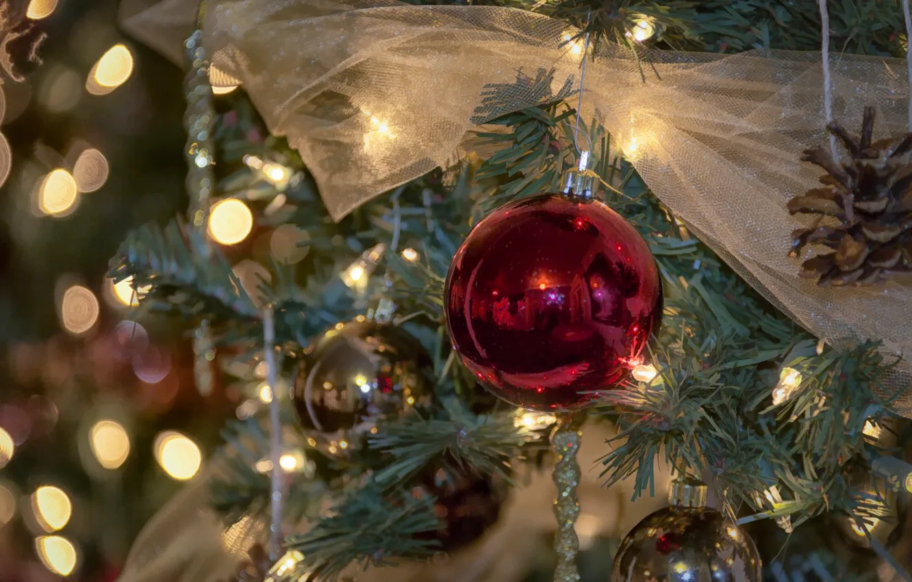 Photo wallpaper balls, decoration, glare, tree