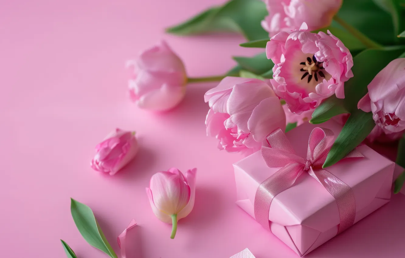 Photo wallpaper leaves, flowers, birthday, holiday, gift, bouquet, spring, petals