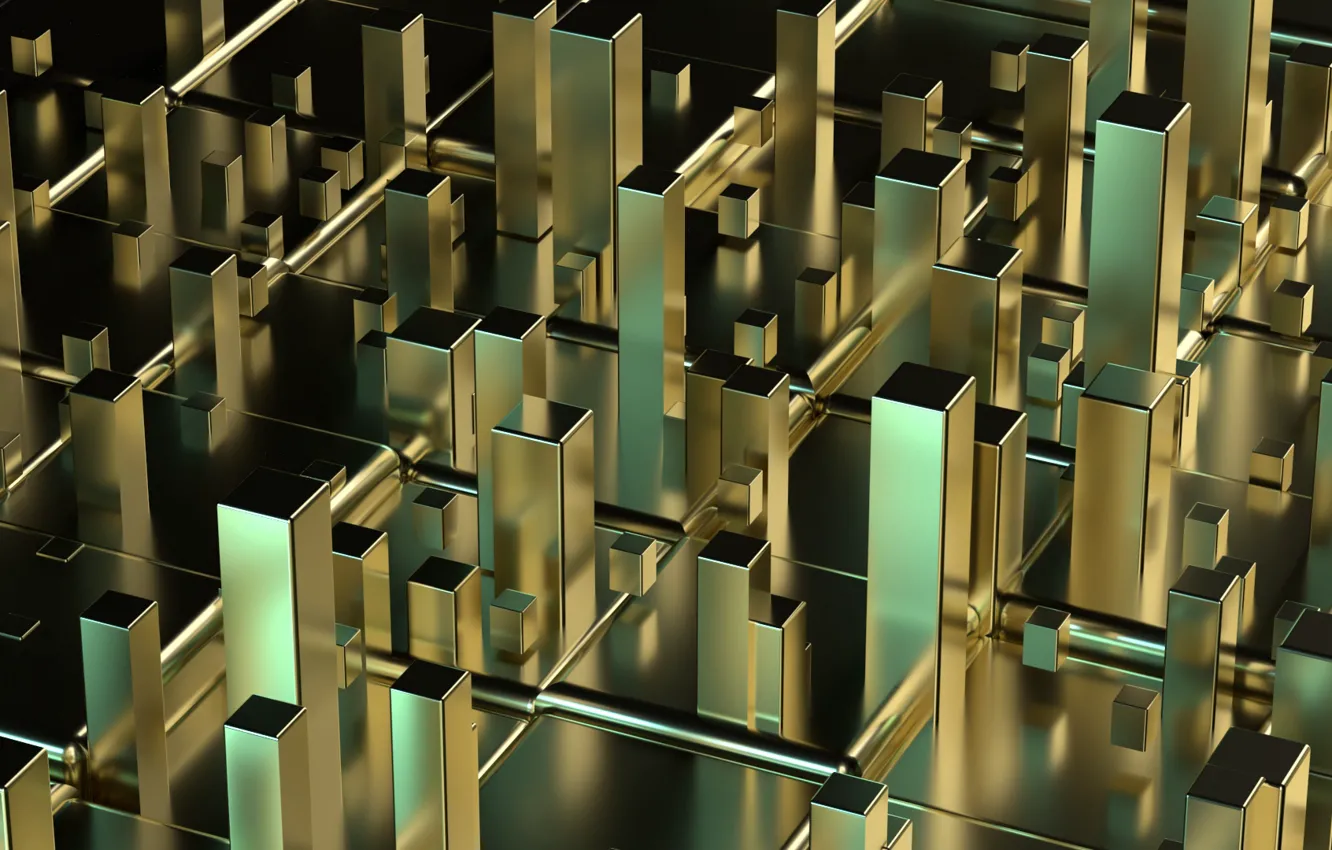 Photo wallpaper rendering, gold, abstract, cube, gold, render, cube, 3d abstraction