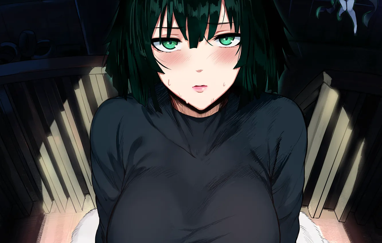 Photo wallpaper girl, sexy, green eyes, boobs, anime, beautiful, short hair, pretty