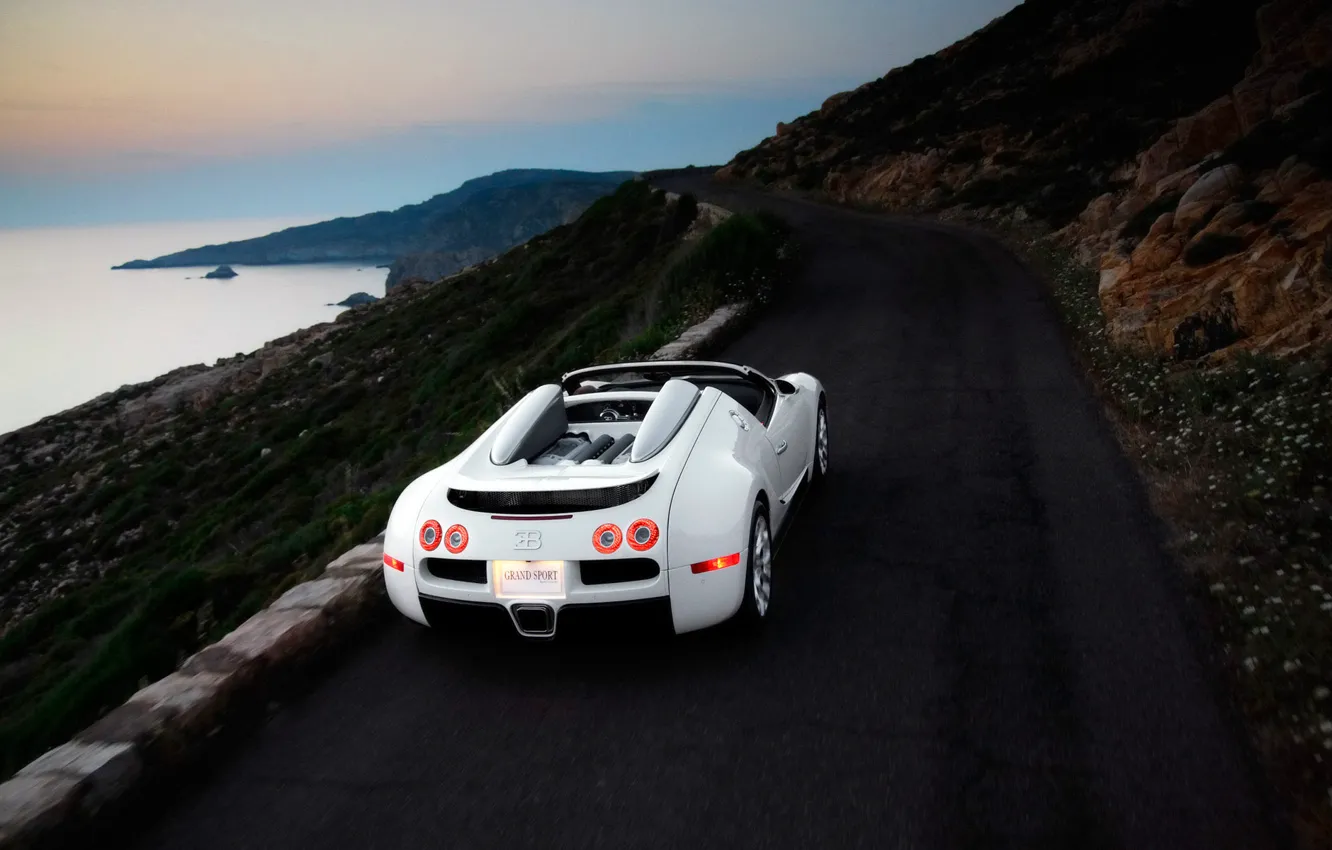 Photo wallpaper road, sea, bugatti, auto walls, water machines