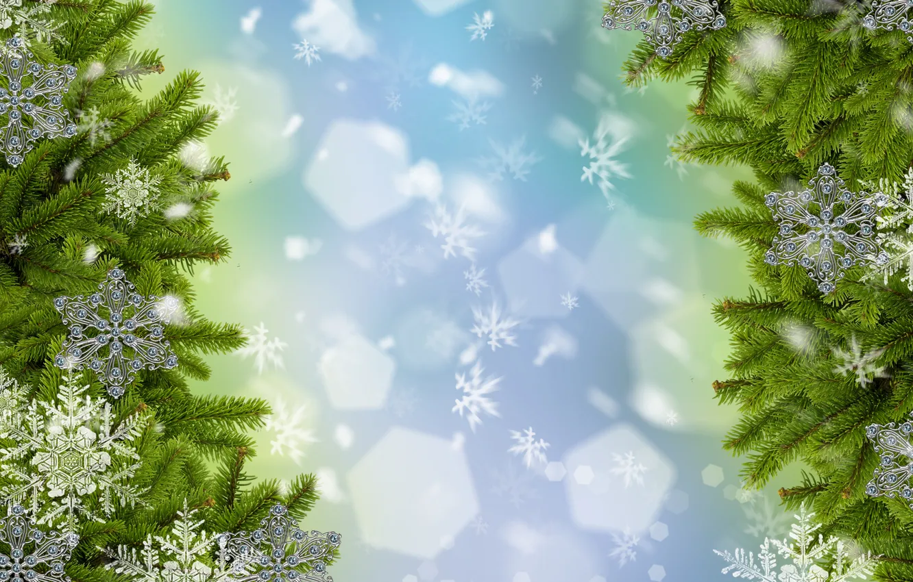 Photo wallpaper snow, snowflakes, branches, tree