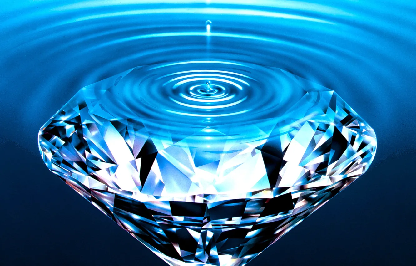 Photo wallpaper water, drops, blue, diamonds, gemstone