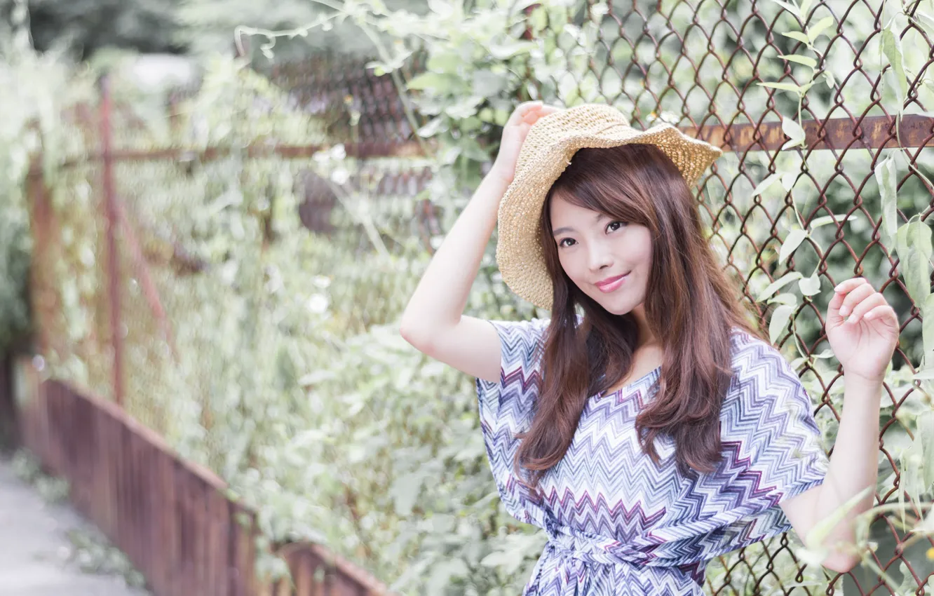 Photo wallpaper girl, hair, hat, dress, Asian