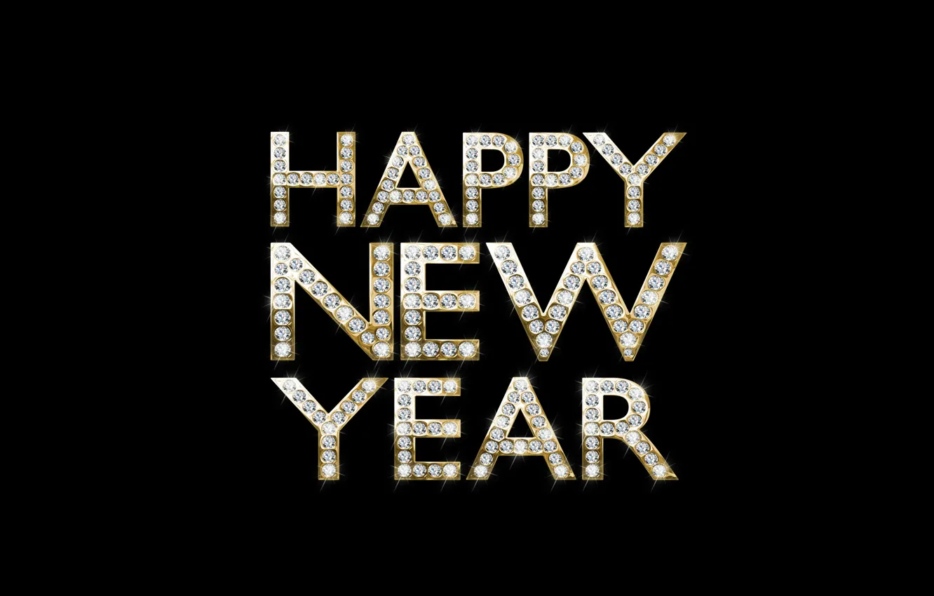 Photo wallpaper letters, gold, New Year, diamonds, gold, New Year, Happy, diamonds