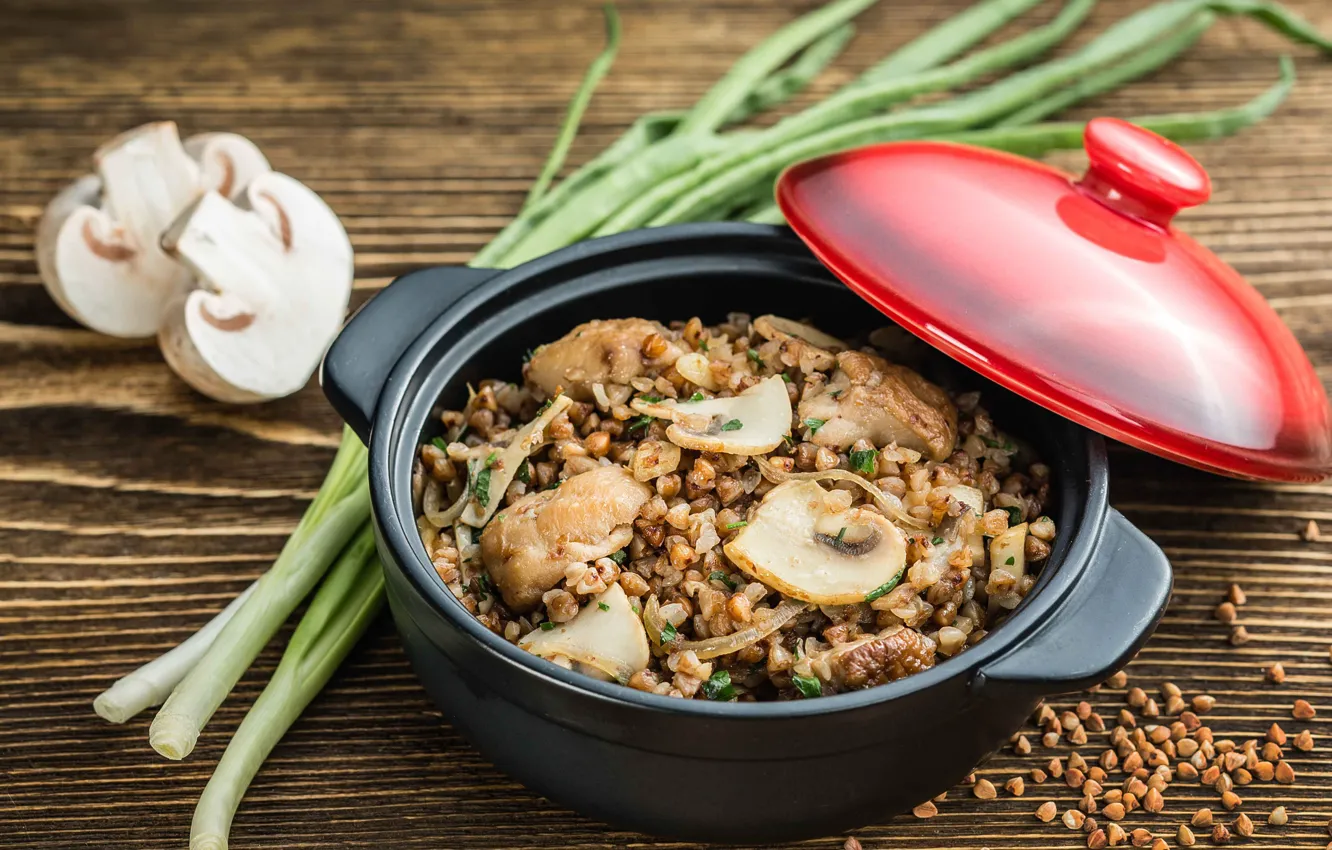 Photo wallpaper mushrooms, bow, porridge, buckwheat