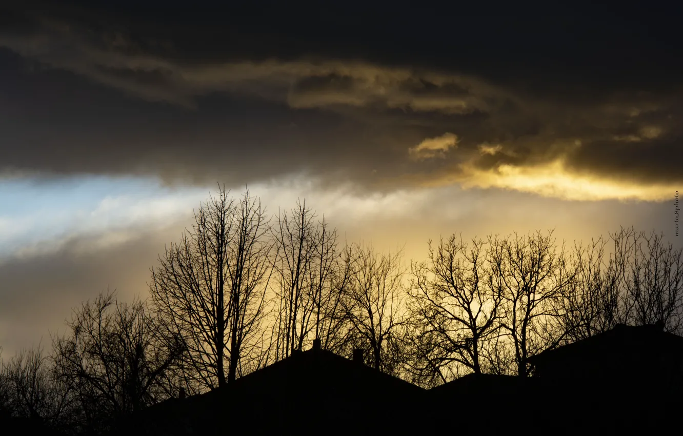 Photo wallpaper Sky, landscape, Sunset, Shadow