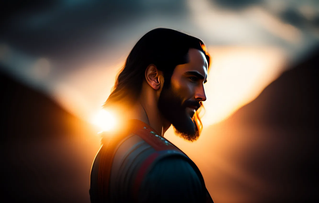 Photo wallpaper Dawn, Hair, Male, Digital art, AI art, The Art of Artificial Intelligence, Neural network