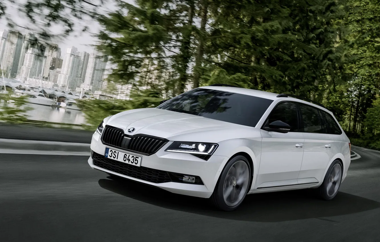 Photo wallpaper white, speed, Skoda, universal, Skoda, 2016, Sportline, Superb Combi