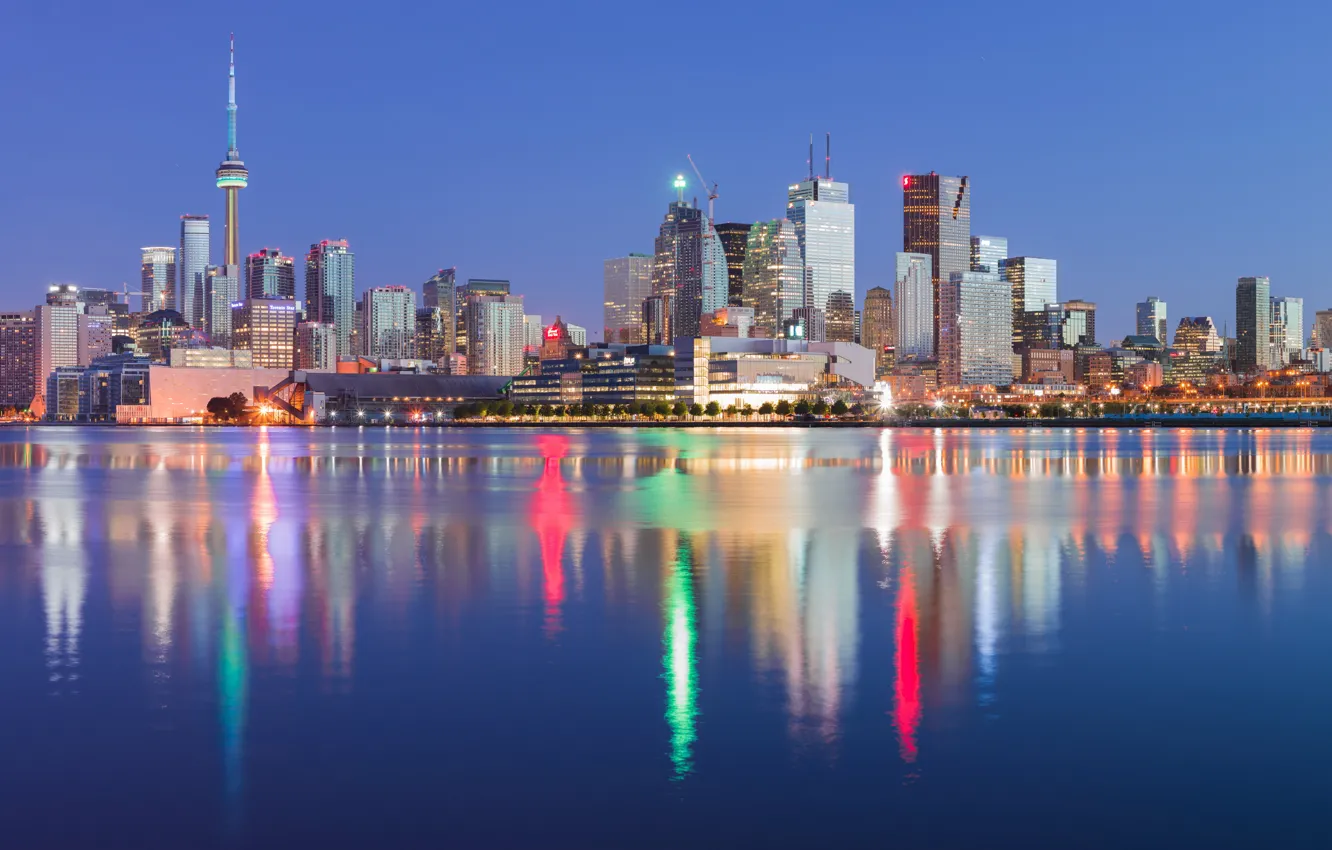 Photo wallpaper lights, reflection, Canada, Toronto