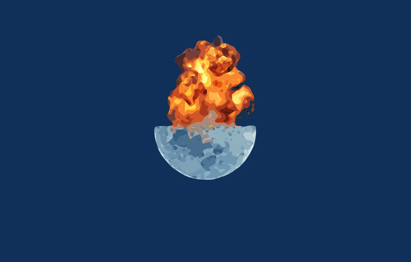 Photo wallpaper the explosion, the moon, minimalism, blue, boom