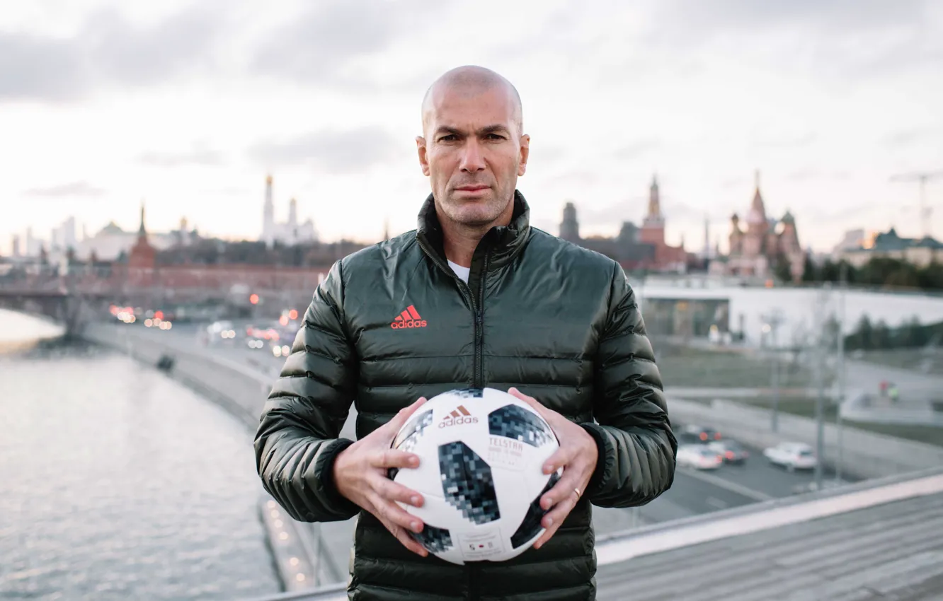 Photo wallpaper The ball, Sport, Football, Moscow, Russia, Adidas, Player, Zidane