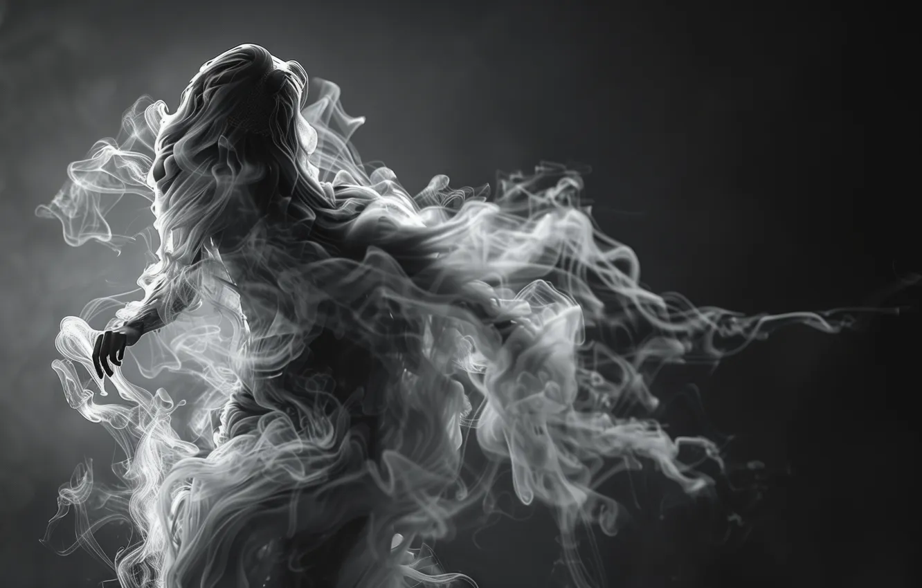 Photo wallpaper Halloween, Ghost, smoke, monochrome, Illustration, spooky, AI Art