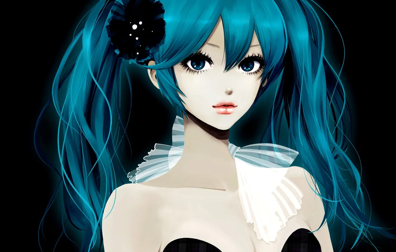 Photo wallpaper eyes, look, girl, face, hair, vocaloid, hatsune miku, Vocaloid