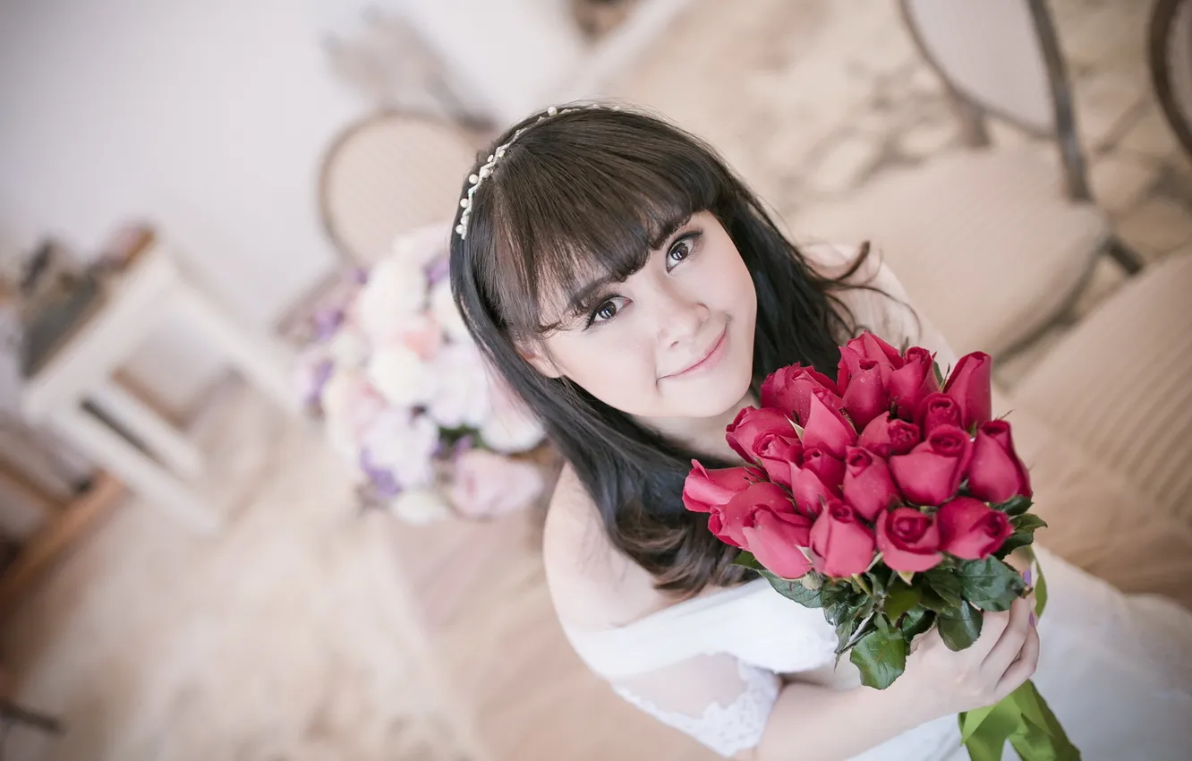 Photo wallpaper girl, background, Asian