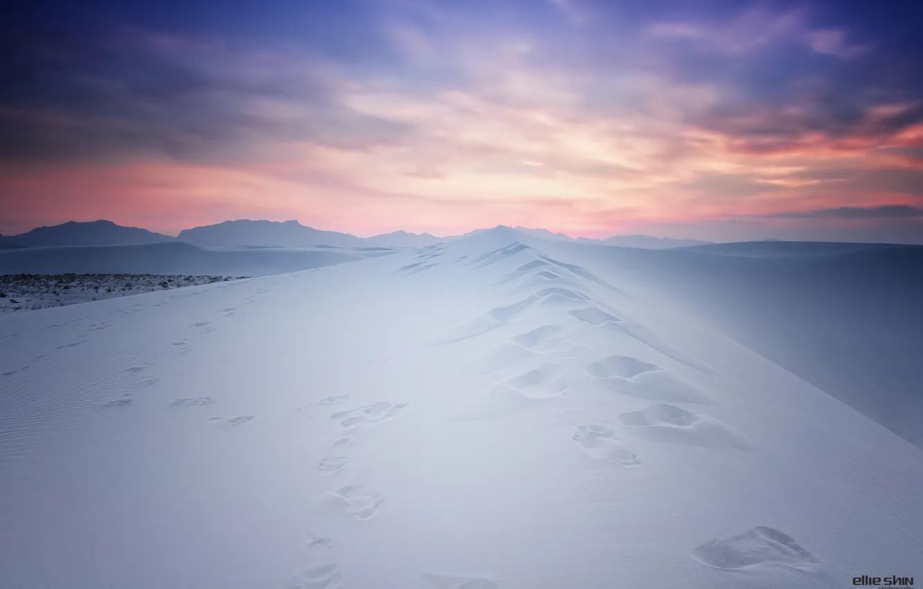 Photo wallpaper winter, snow, hills