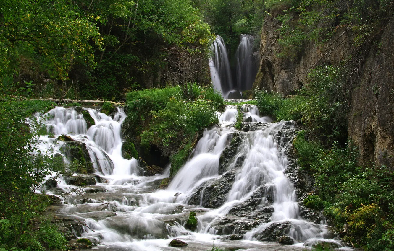 Photo wallpaper waterfall, cascade, South Dakota, Spearfish Canyon, Roughlock Falls