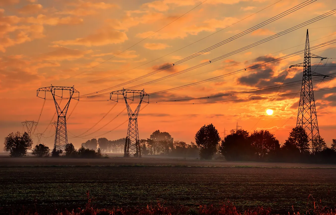 Photo wallpaper field, landscape, sunset
