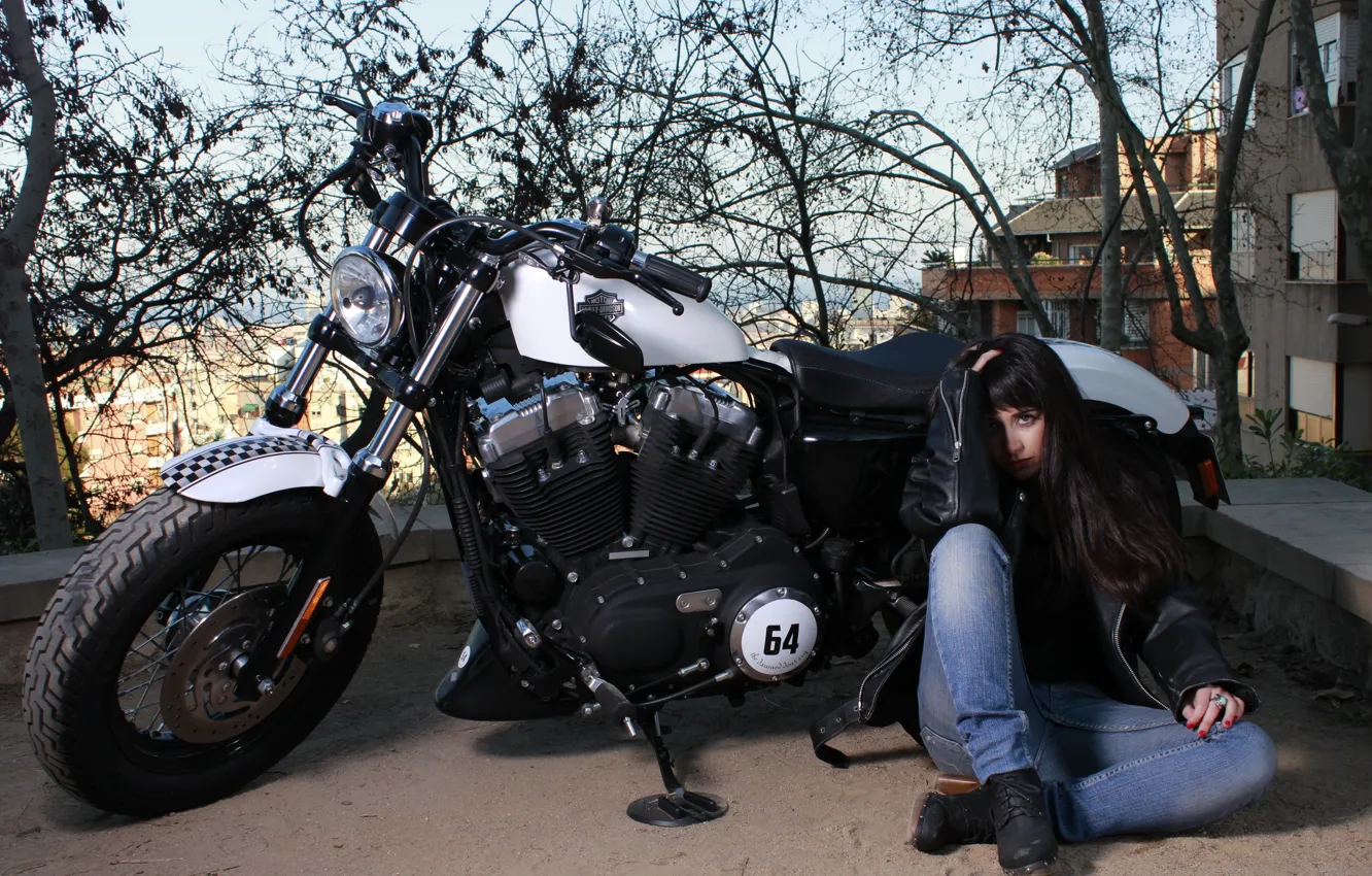 Photo wallpaper girl, street, motorcycle