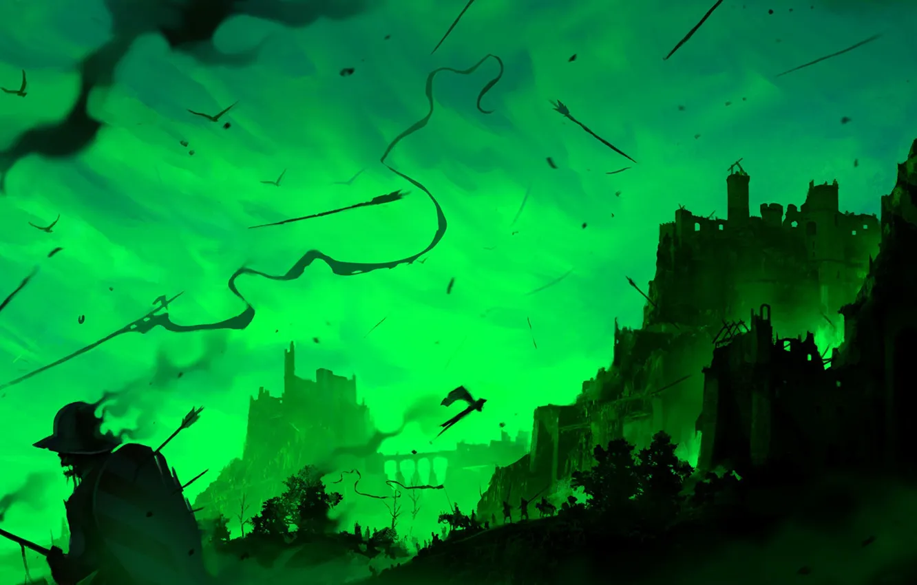 Photo wallpaper castle, fiction, war, figure, art, zombies, Fort, battle