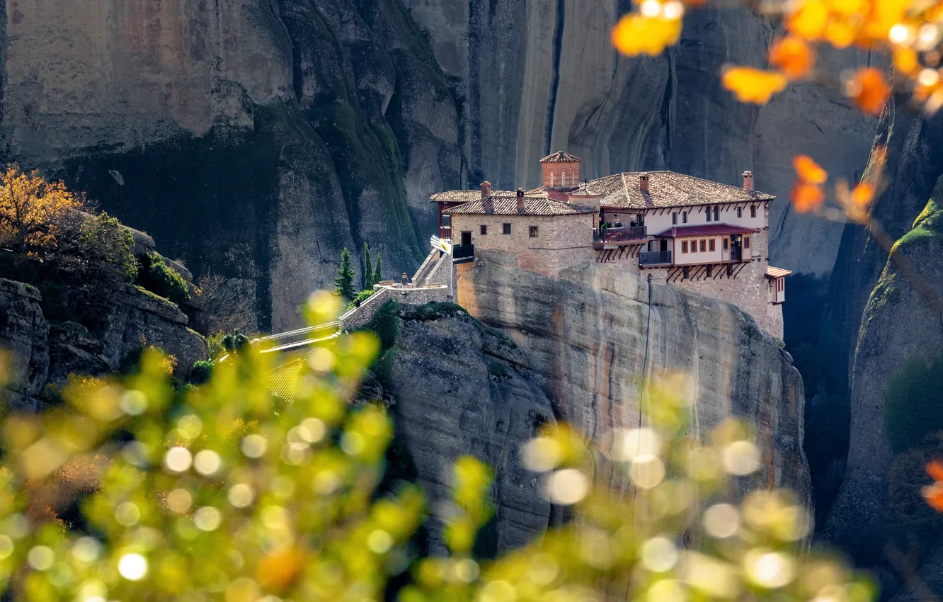 Photo wallpaper landscape, mountains, nature, rocks, Greece, the monastery, Meteors