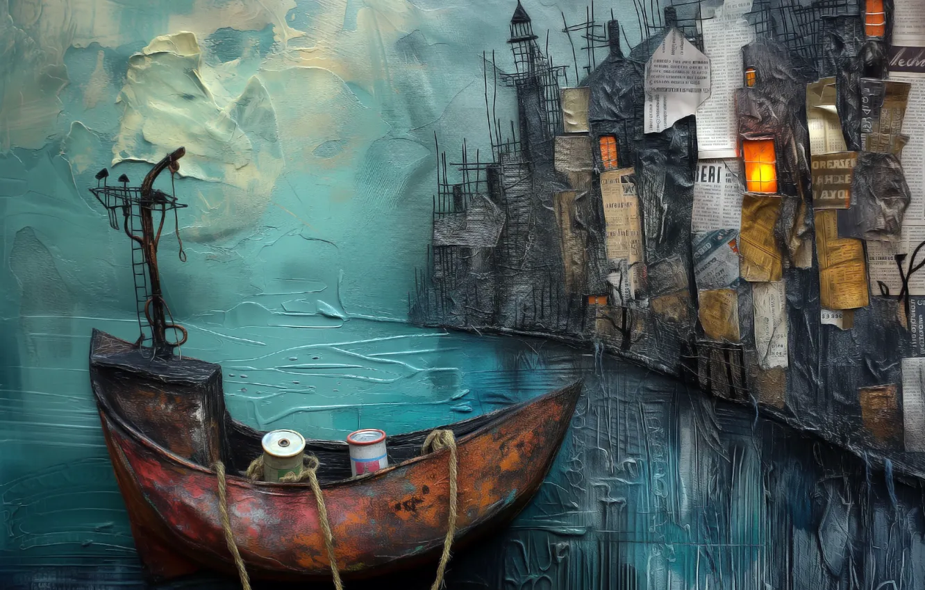 Photo wallpaper shore, boat, art