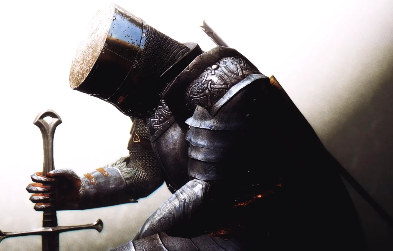 Photo wallpaper rendering, background, sword, armor, warrior, helmet
