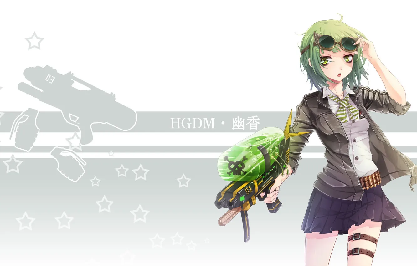 Photo wallpaper look, girl, weapons, glasses, gesture, art, wait, bruise