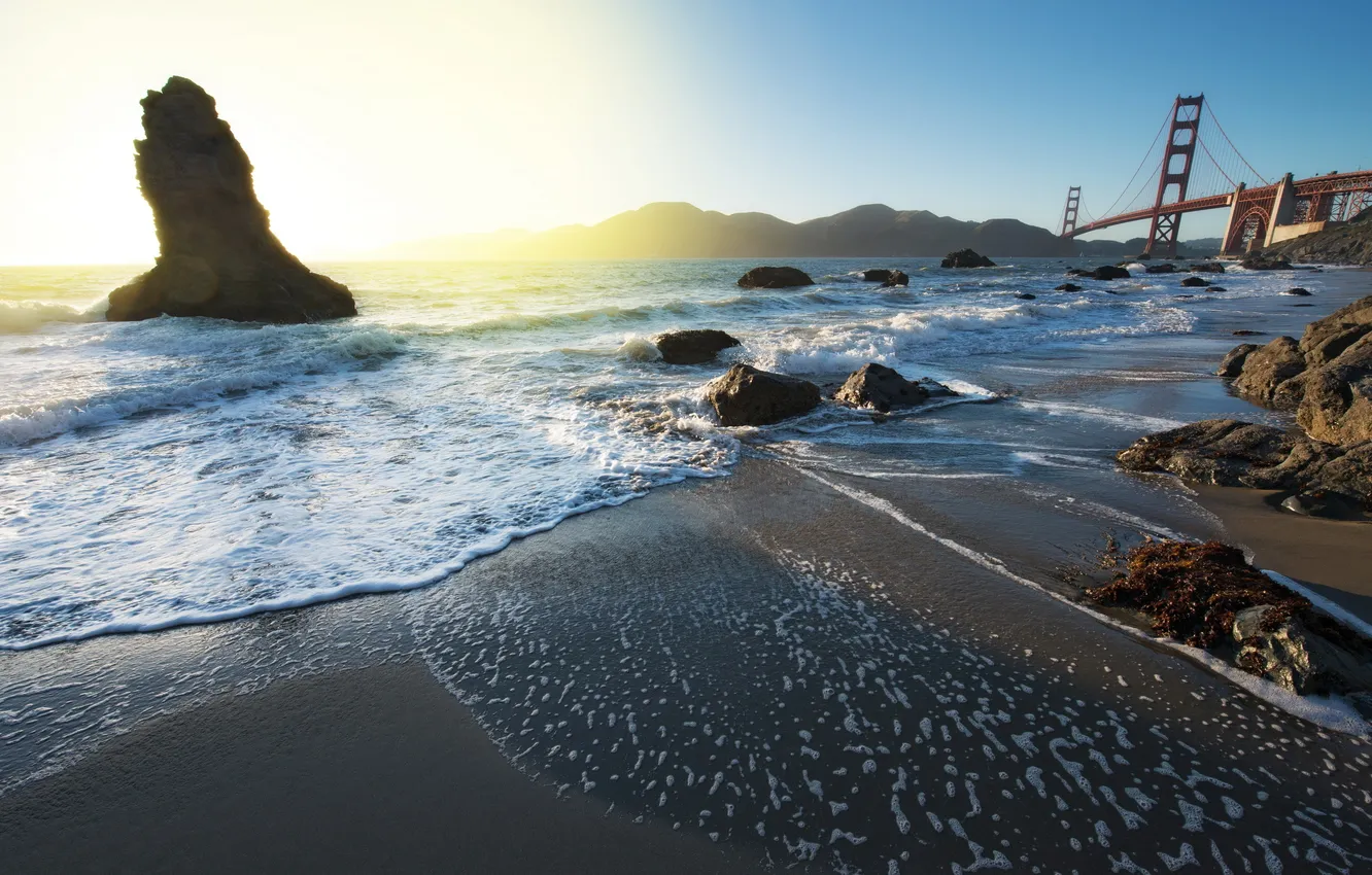 Photo wallpaper landscape, bridge, morning