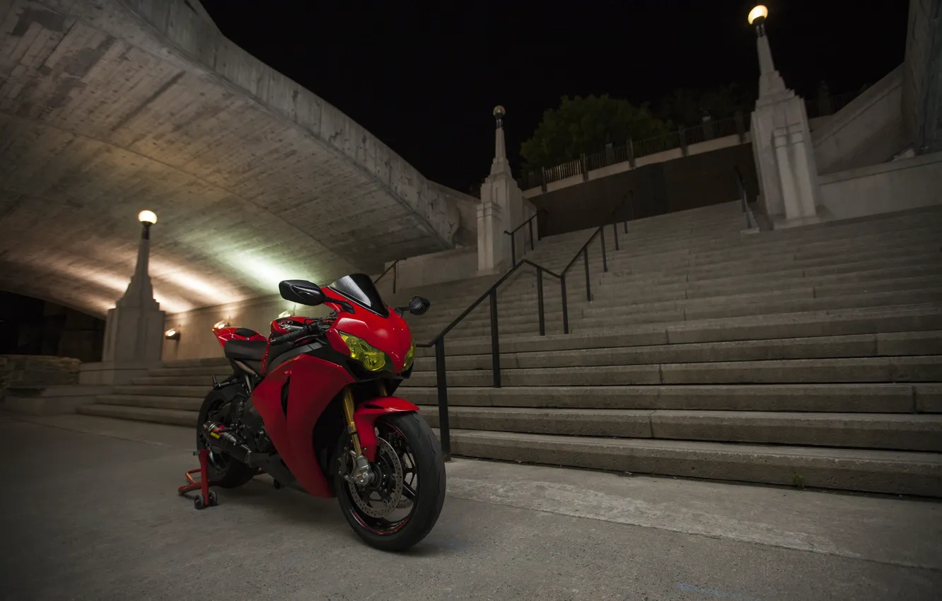 Photo wallpaper Red, Honda, Bridge, Yellow, CBR1000RR-R