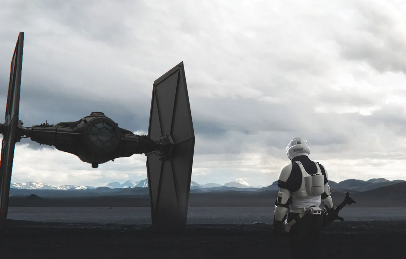Photo wallpaper Fighter, Star Wars, Soldiers, Fighter, Concept Art, Characters, TIE Fighter, Stormtrooper