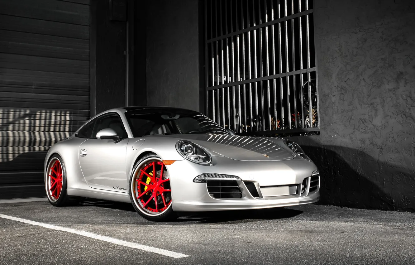 Photo wallpaper 911, Porsche, red, wheels, Carrera, Silver
