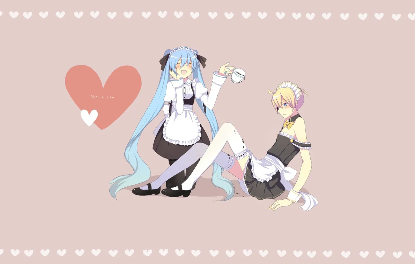 Photo wallpaper girl, coffee, Cup, guy, vocaloid, Hatsune Miku, Vocaloid, the maid