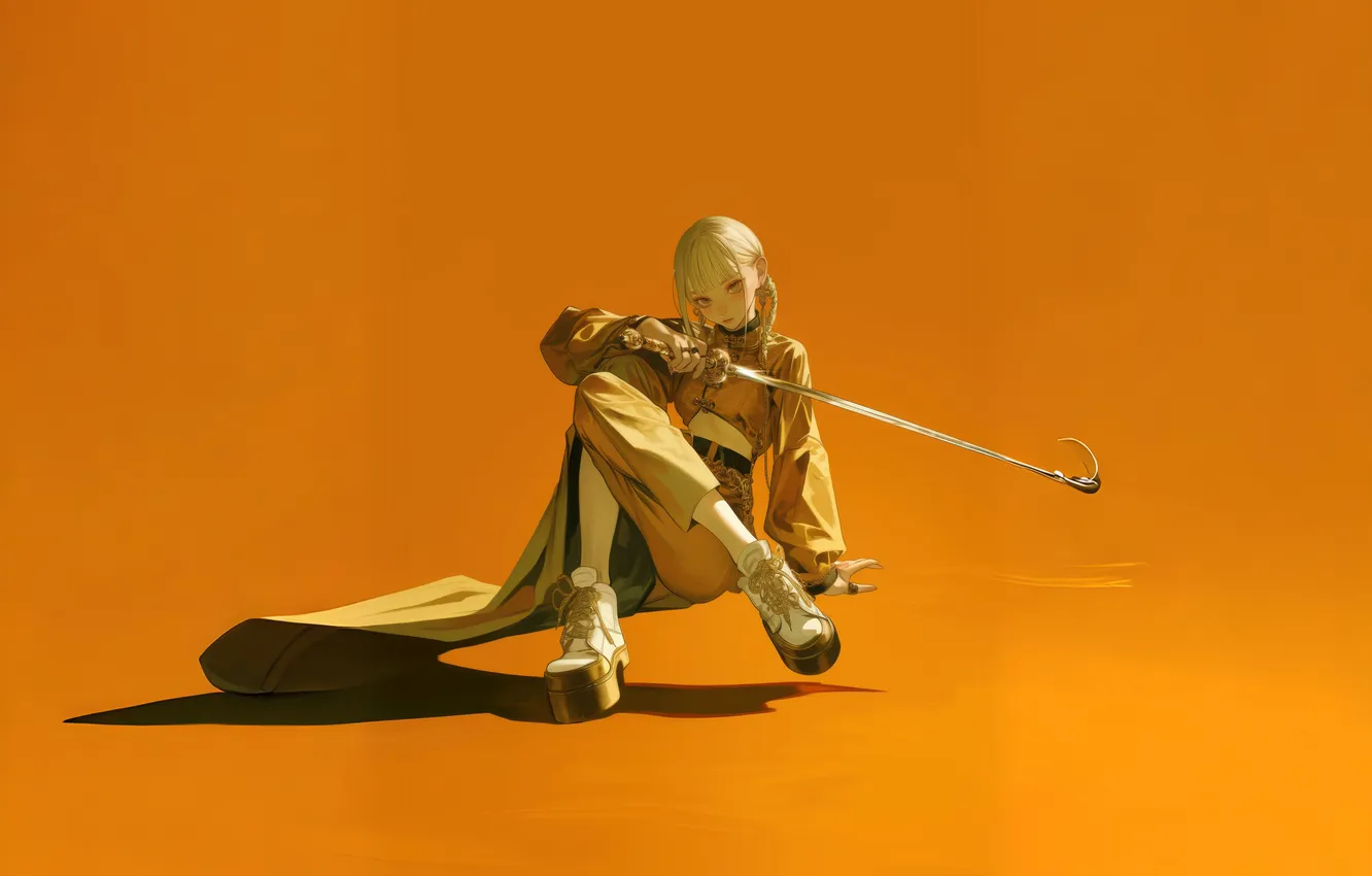 Photo wallpaper women, white hair, AI Art, holding sword