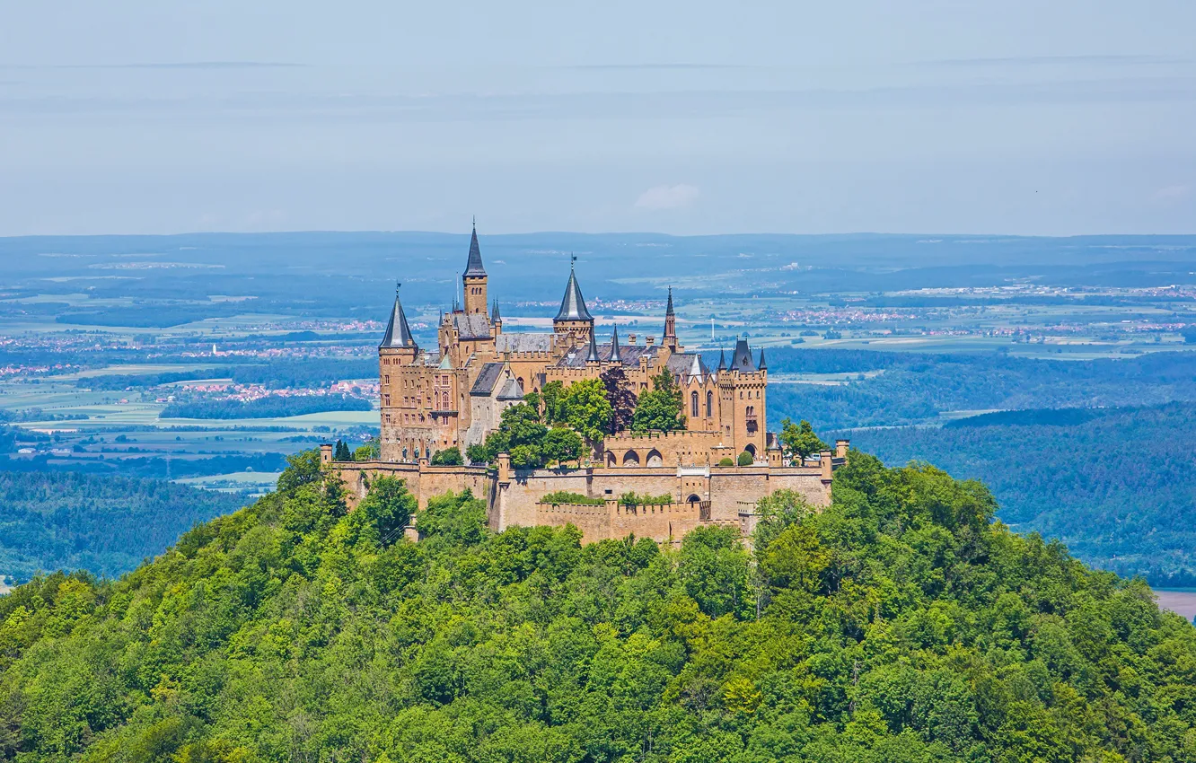 Photo wallpaper forest, castle, Germany, hill, Hohenzollern, Hohenzollern Castle