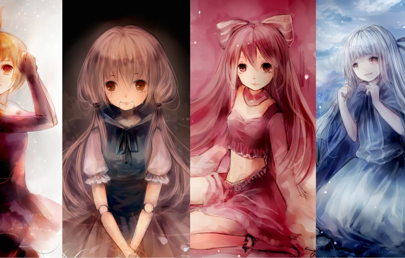 Photo wallpaper the sky, girl, clouds, doll, anime, tears, art, bow