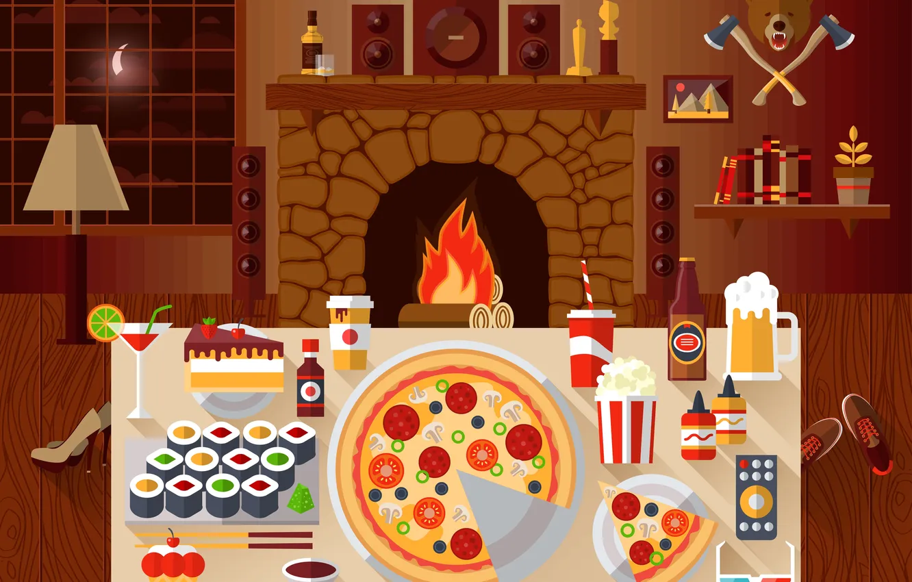 Photo wallpaper black, pizza, italian pizza