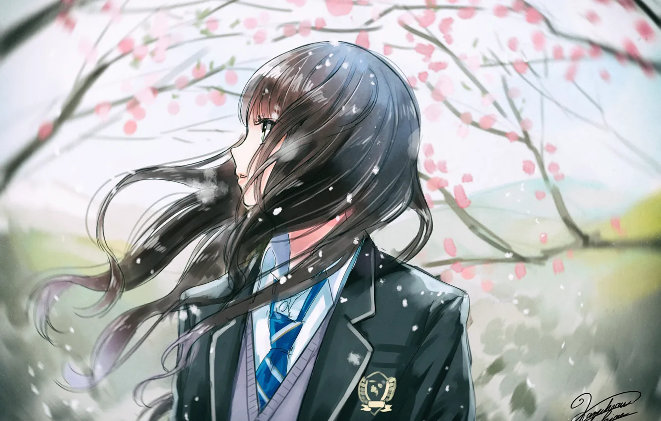 Photo wallpaper the wind, brunette, girl