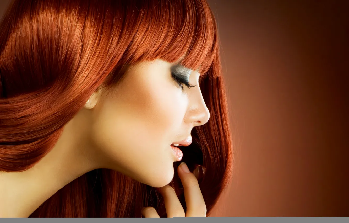 Photo wallpaper girl, profile, red, charm