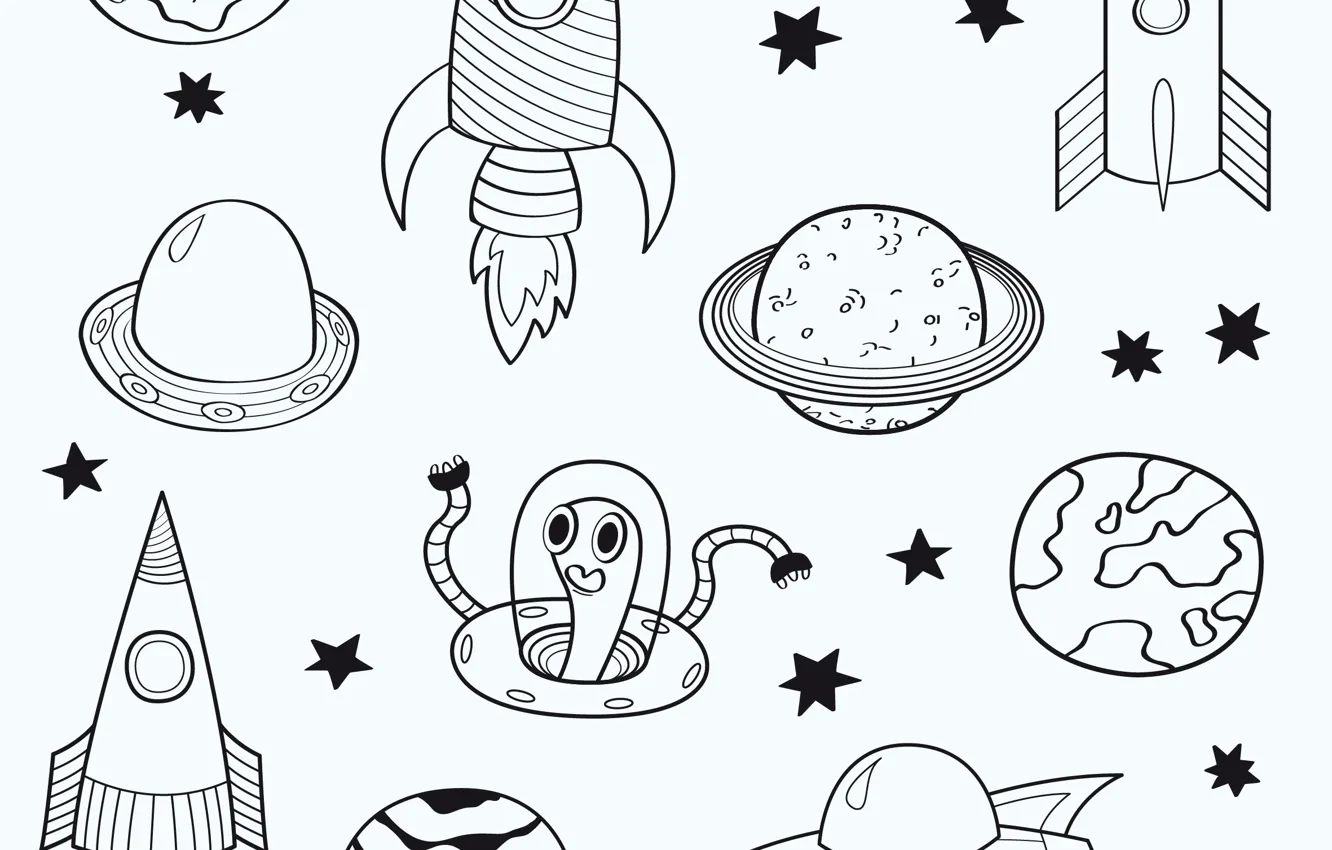 Photo wallpaper space, the moon, star, ship, planet, rocket, comet, alien