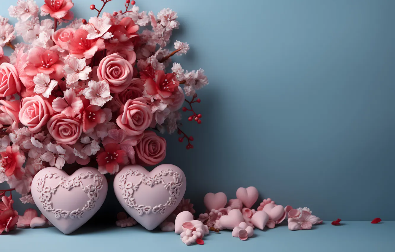 Photo wallpaper love, flowers, gift, romance, heart, roses, love, Valentine's day