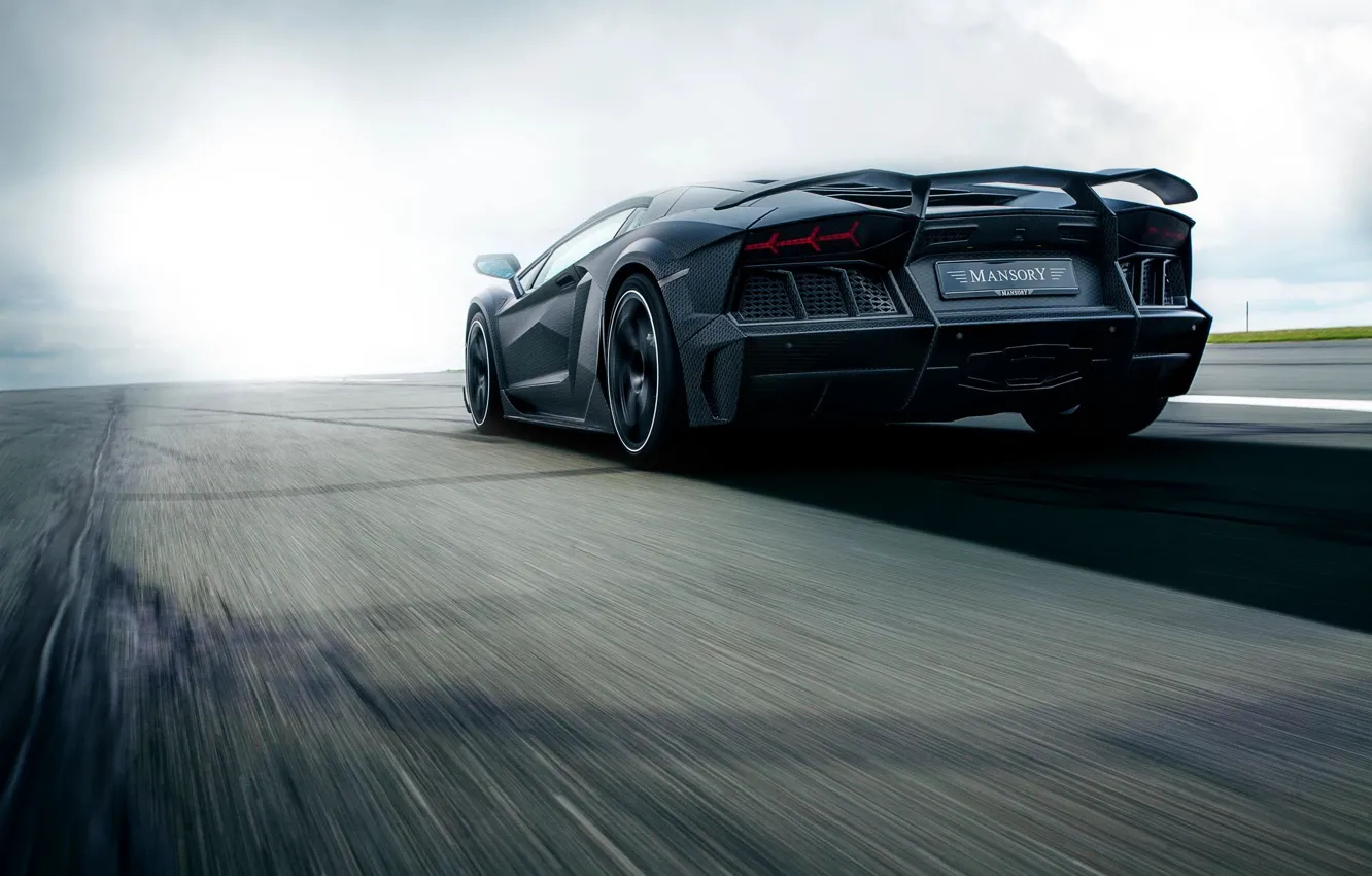 Photo wallpaper speed, track, Lamborghini, rear view, Aventador, Mansory, Carbonado