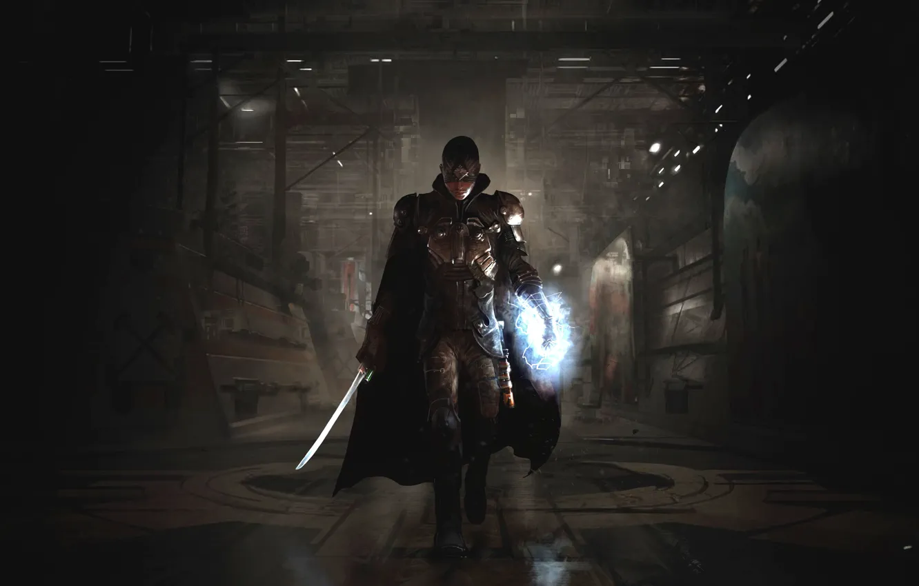 Photo wallpaper sword, mask, armor, fighter, cloak, current, Focus Home Interactive, The Technomancer
