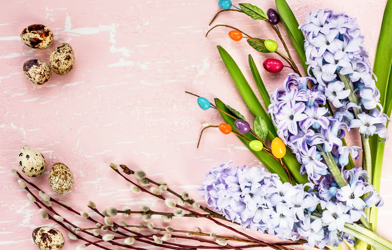 Photo wallpaper flowers, eggs, spring, Easter, happy, Verba, flowers, spring