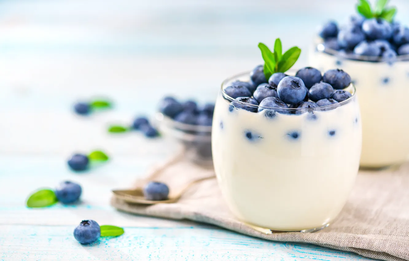 Photo wallpaper Breakfast, blueberries, yogurt