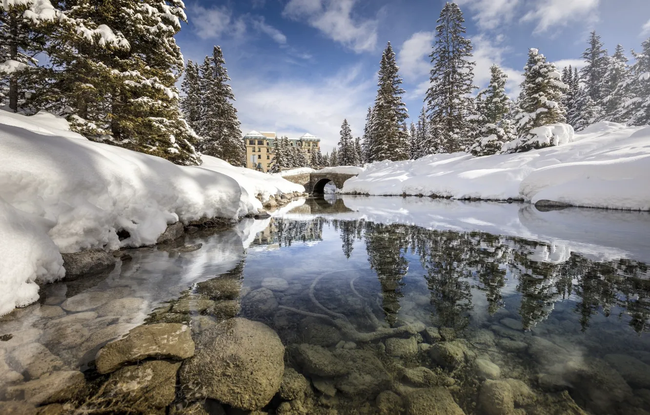 Photo wallpaper winter, snow, lake